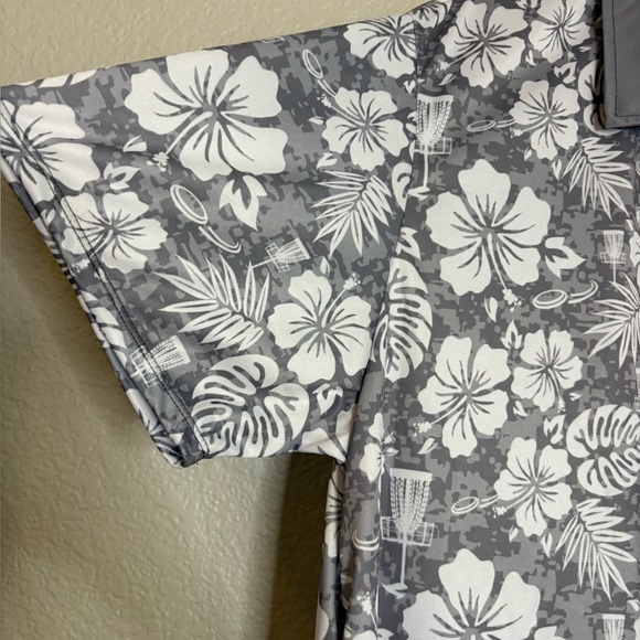 Disc Golf Unlimited Luau Mens Hawaiian Polo Grey - Picture 8 of 8